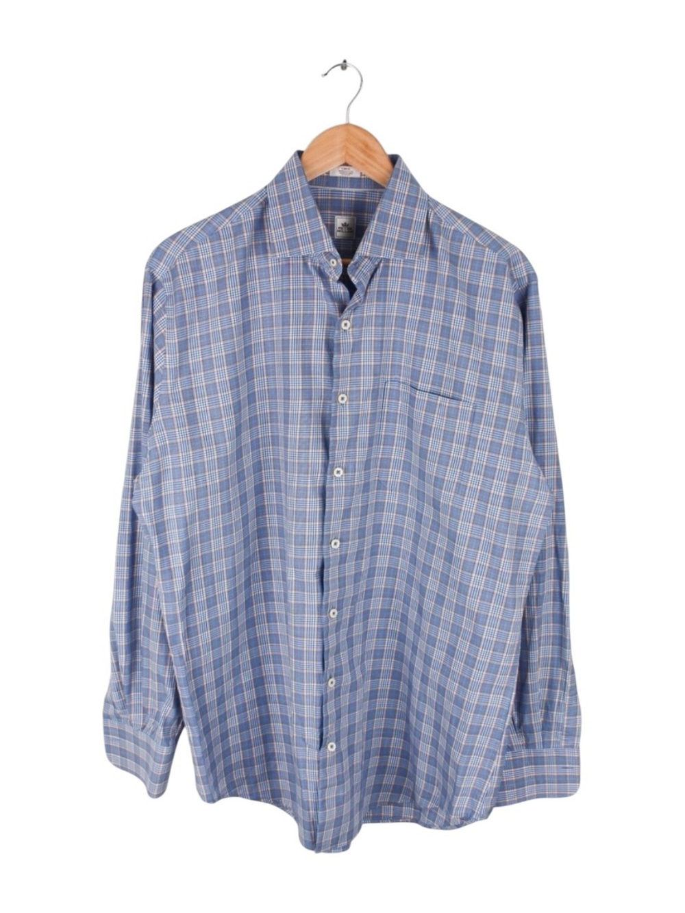 Peter Millar Button Down Shirt‎ Plaid Cotton Long Sleeve Blue Orange Large